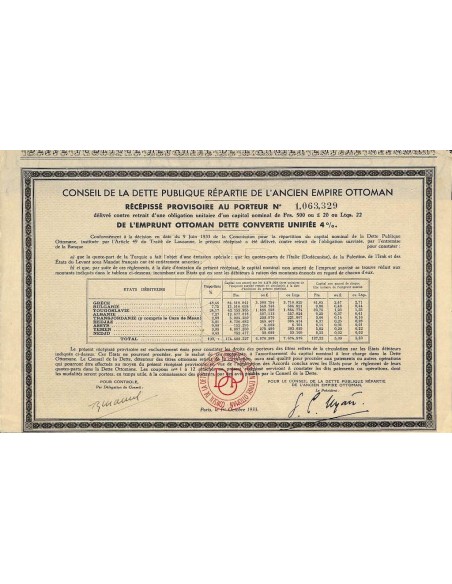 1933 - CONSEIL DE LA DETTE PUBLIQUE REPARTIE DE L'ANCIEN EMPIRE OTTOMAN