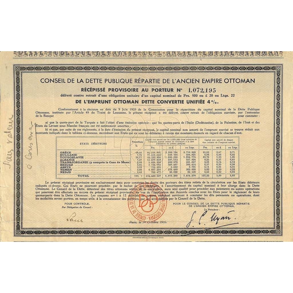 1933 - CONSEIL DE LA DETTE PUBLIQUE REPARTIE DE...