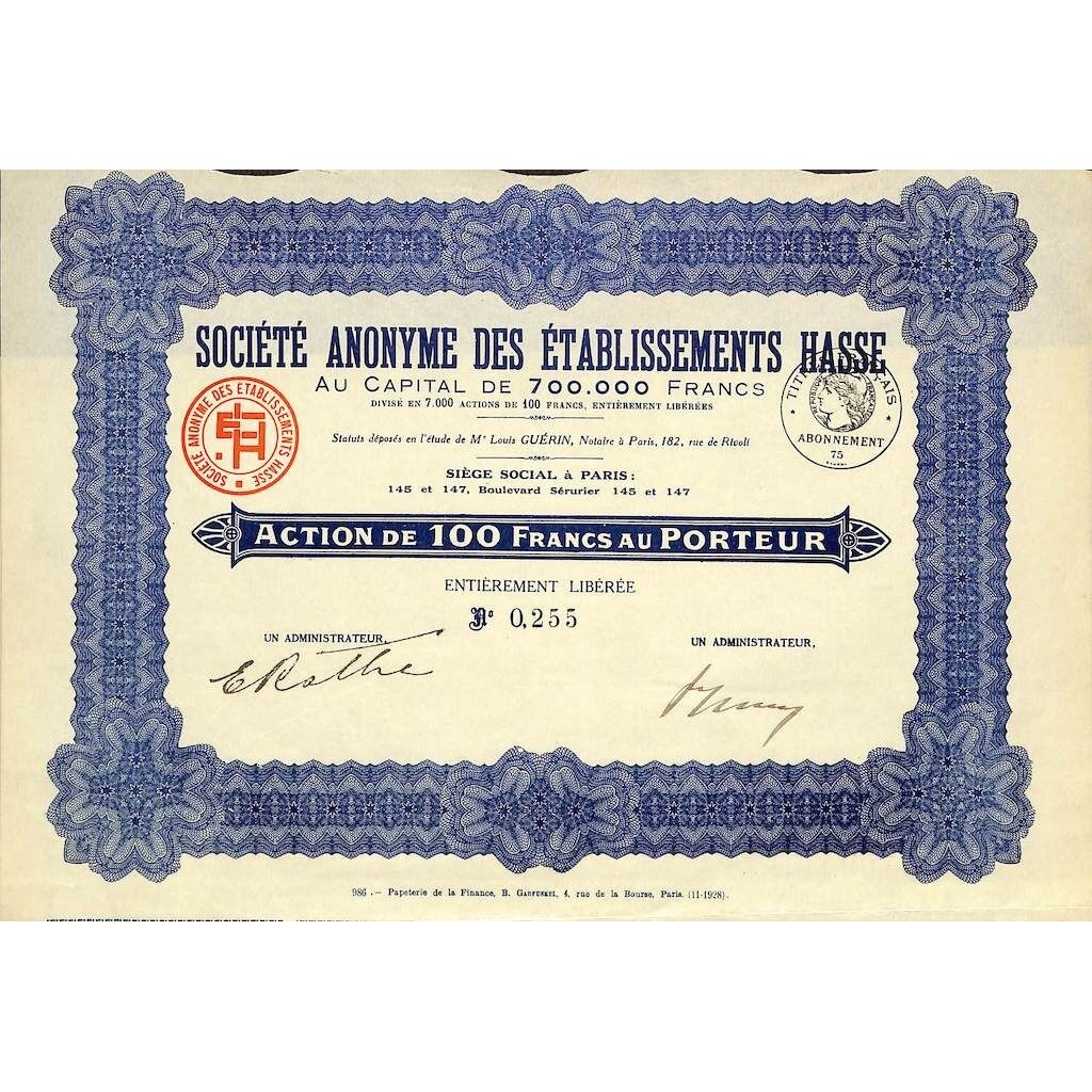 ETABLISSEMENTS HASSE SOC. ANON. DES