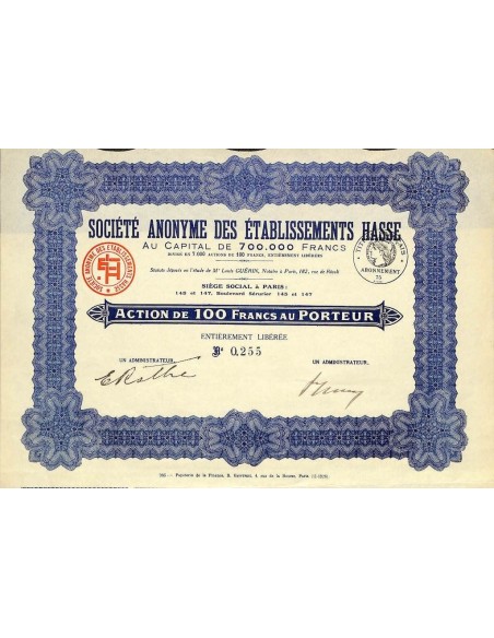 ETABLISSEMENTS HASSE SOC. ANON. DES