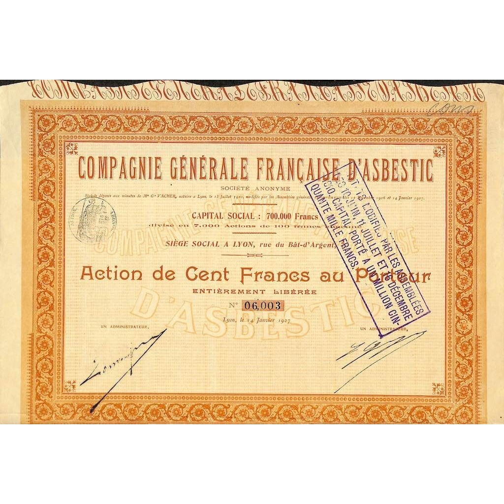 1907 - COMPAGNIE GENERALE FRANCAISE D'ASBESTIC