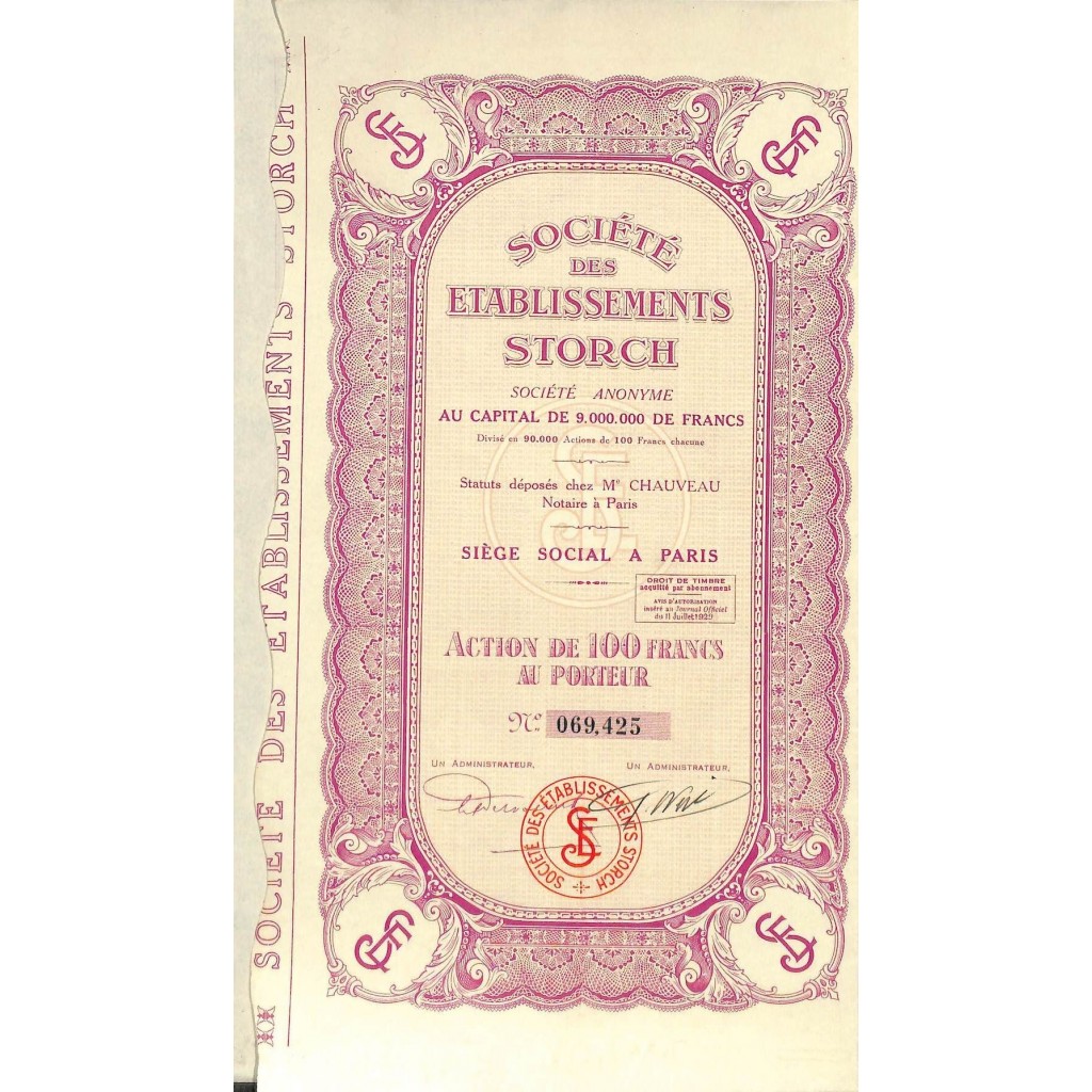 1929 - ETABLISSEMENTS STORCH SOC. DES