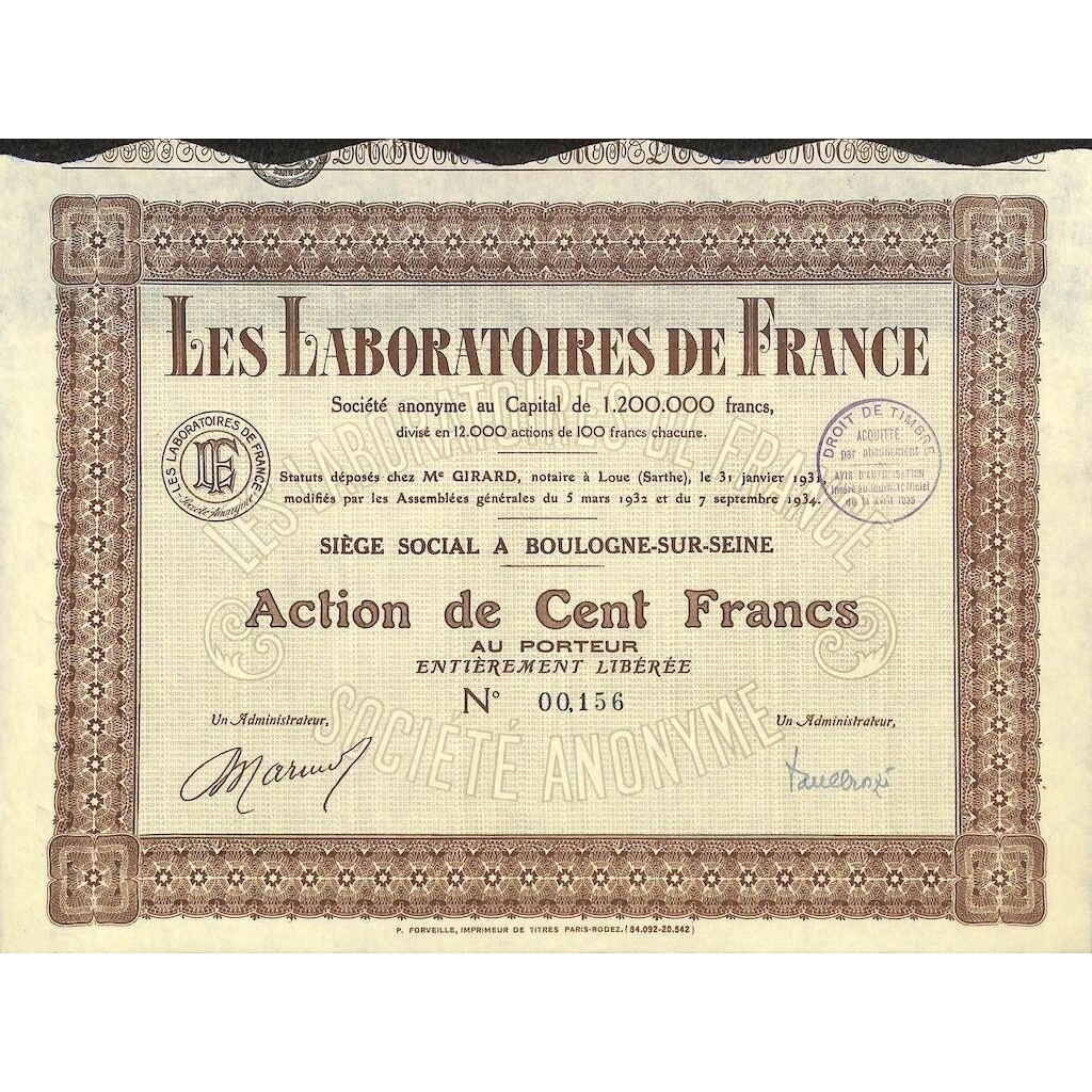1935 - LES LABORATOIRES DE FRANCE