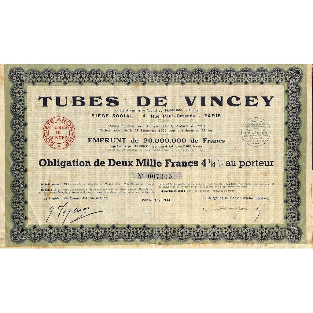 1944 - TUBES DE VINCEY
