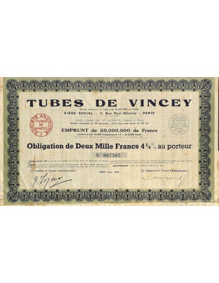1944 - TUBES DE VINCEY