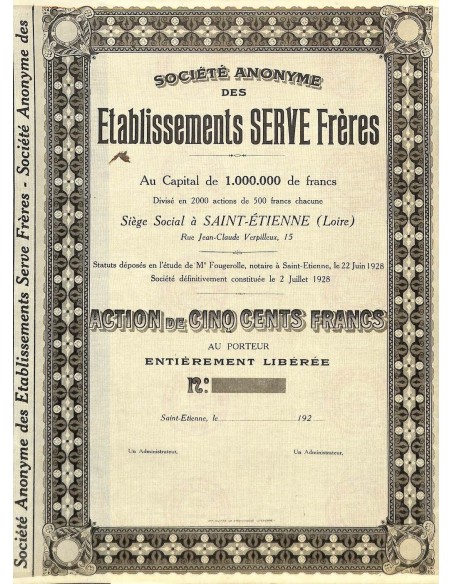 1928 - ETABLISSEMENTS SERVE FRERES SOC. ANON. DES