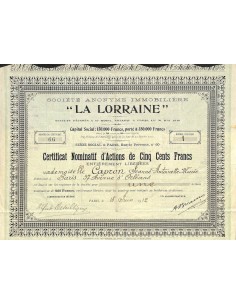 1912 - LA LORRAINE - SOC. ANON. IMMOBILIERE
