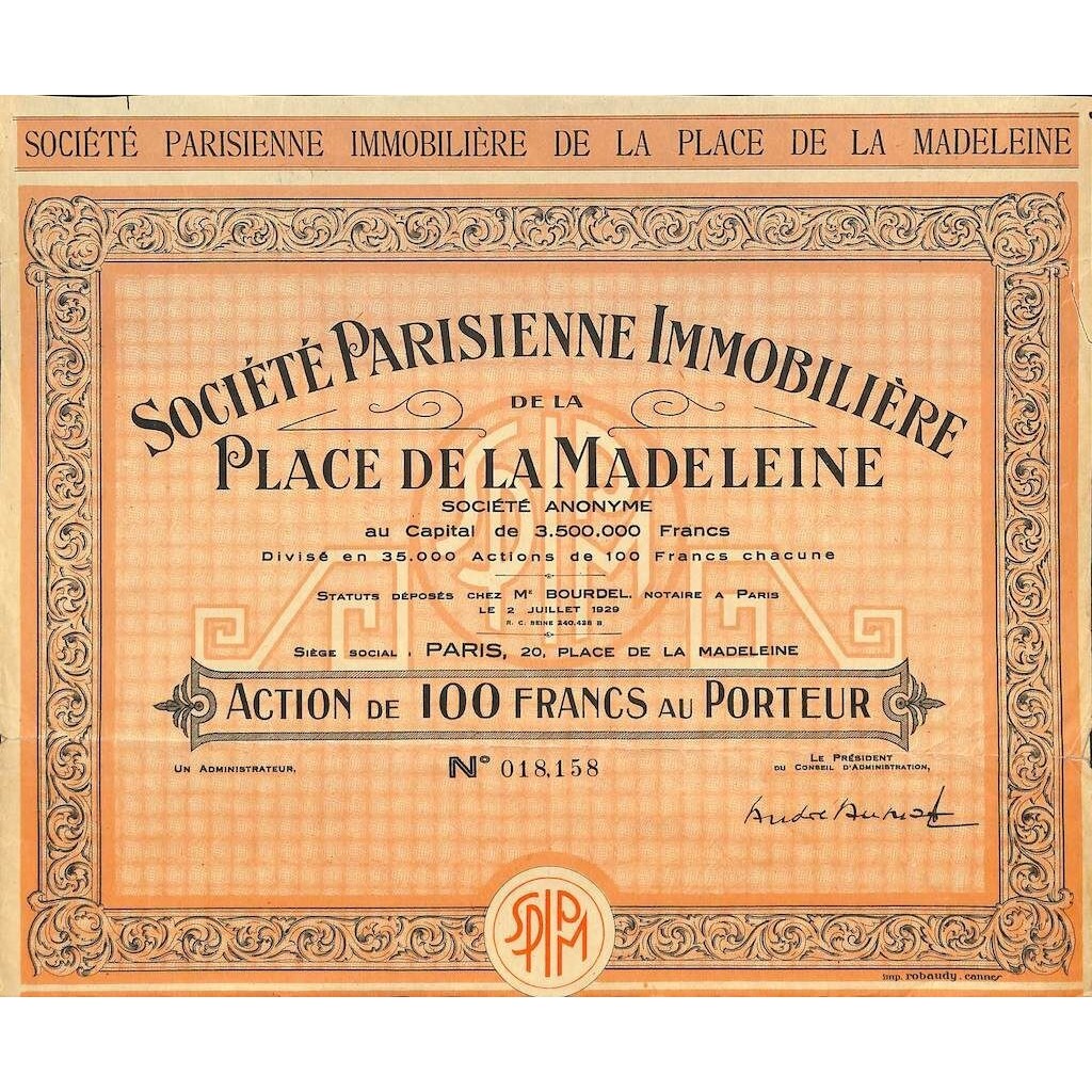 1929 - PARISIENNE IMMOBILIERE DE LA PLACE DE LA...