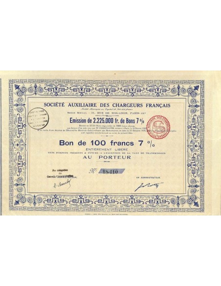 1929 - AUXILIAIRE DES CHARGEURS FRANCAIS SOC.