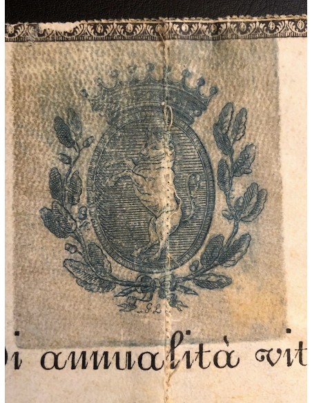 1816 - CITTA' DI TORINO CASSA DE CENSI E PRESTITI CEDOLA DI ANNUALITA' VITALIZIA