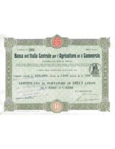 BANCA DELL'ITALIA CENTRALE PER L'AGRICOLTURA ED IL COMMERCIO 10 AZIONI PISTOIA