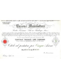 UNIONE MANIFATTURE SOC. ANONIMA - 5 AZIONI PARABIAGO 1911