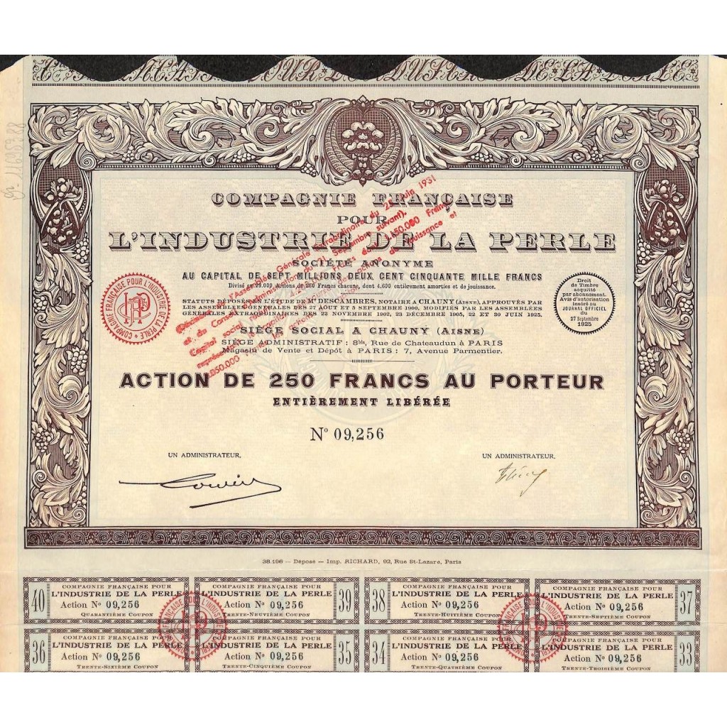 1925 - L'INDUSTRIE DE LA PERLE COMP. FRANC. POUR