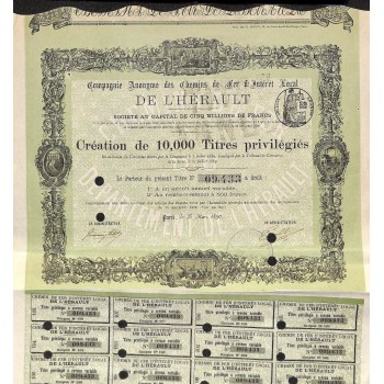 1890 - DE L'HERAULT COMP. ANON. DES CHEMINS DE FER D'INTERET LOCAL