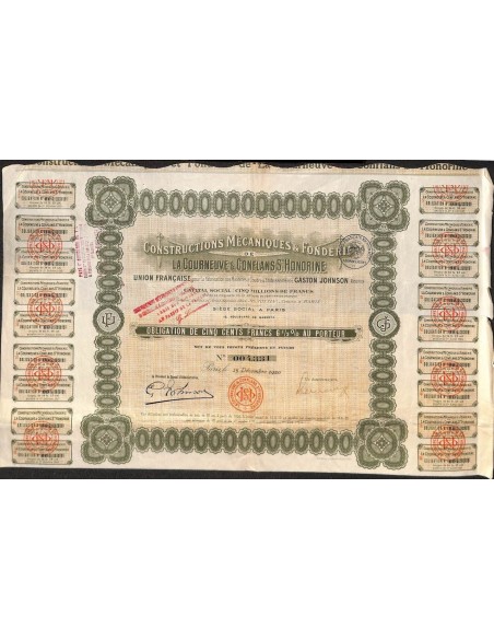 1920 - LA COURNEUVE ET CONFLANS S.TE HONORINE CONSTRUC. MECANIQUES ET FONDERIE