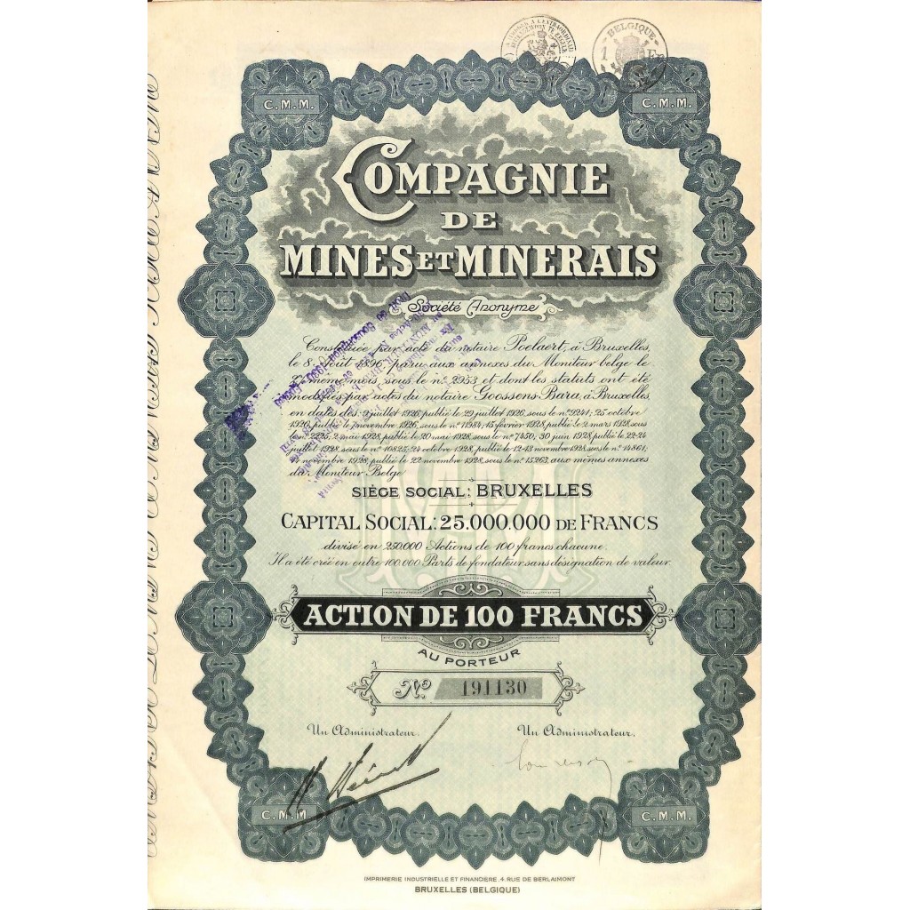 1928 - COMPAGNIE DE MINES ET MINERAIS