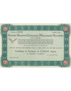 SOC. ANON. COSTRUZIONI MECCANICHE BACCHETTO - 5 AZIONI MILANO 1928