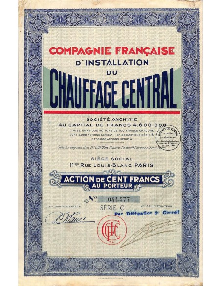 1930 - CHAUFFAGE CENTRAL COMP. FRANC. D'INSTALLATION DU