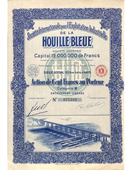 1927 - HOUILLE BLEUE SOC. INTERNAZ. POUR L'EXPLOITATION INDUSTRIELLE