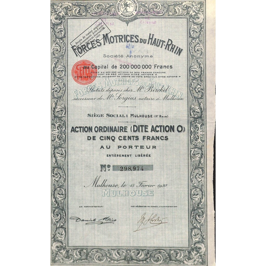 1930 - FORCES MOTRICES DU HAUT-RHIN