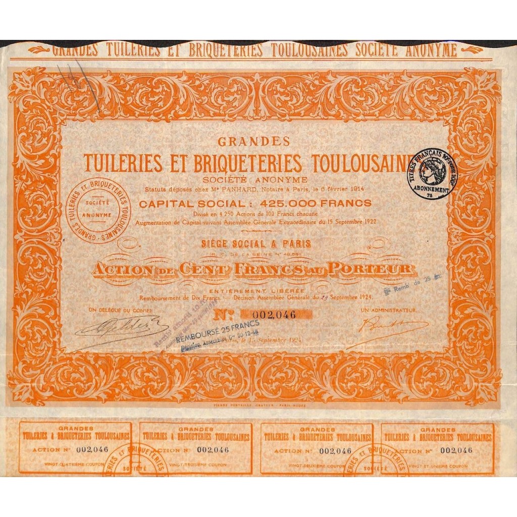 1924 - GRANDES TUILERIES ET BRIQUETERIES...