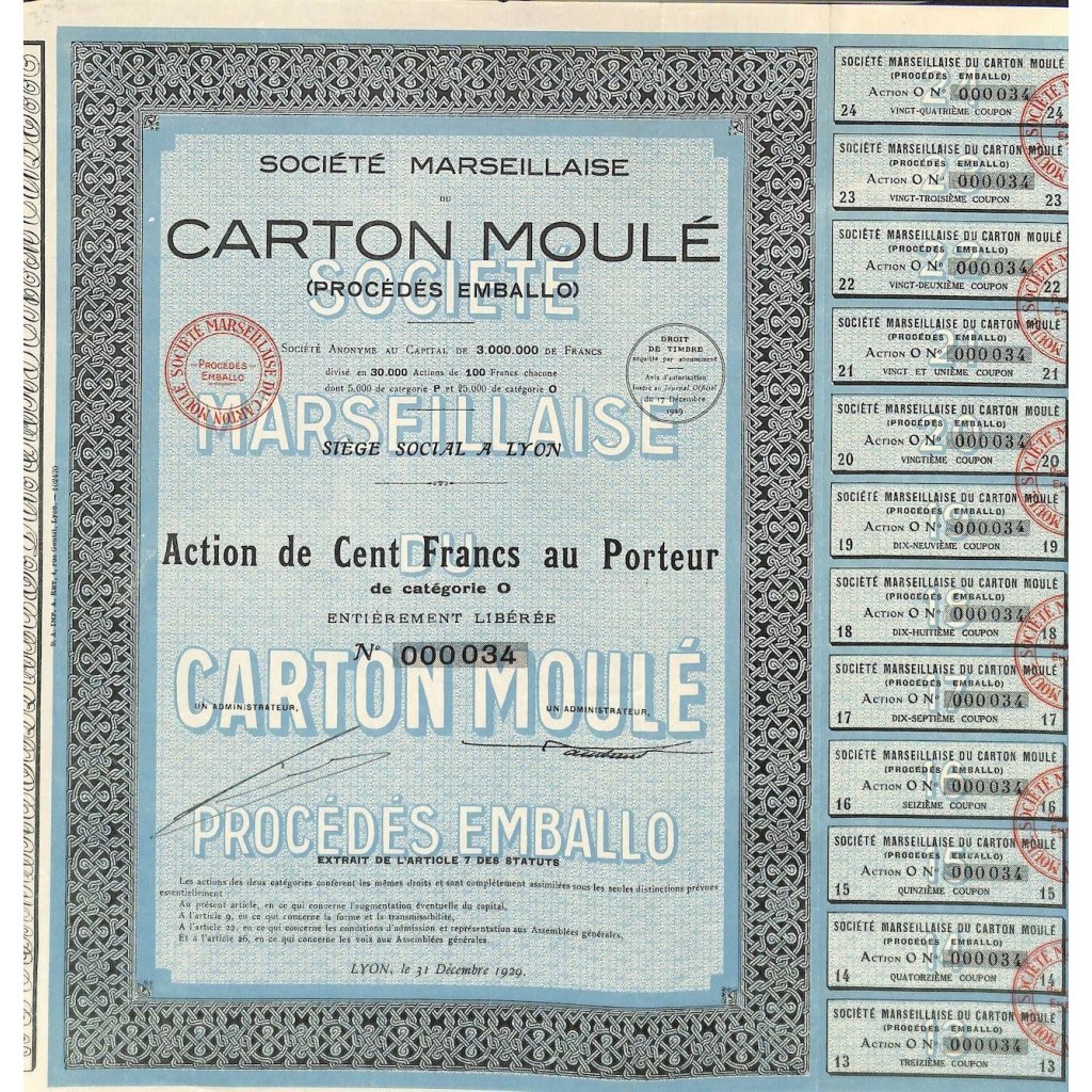 1929 - CARTON MOULÉ SOC. MARSEILLAISE DU