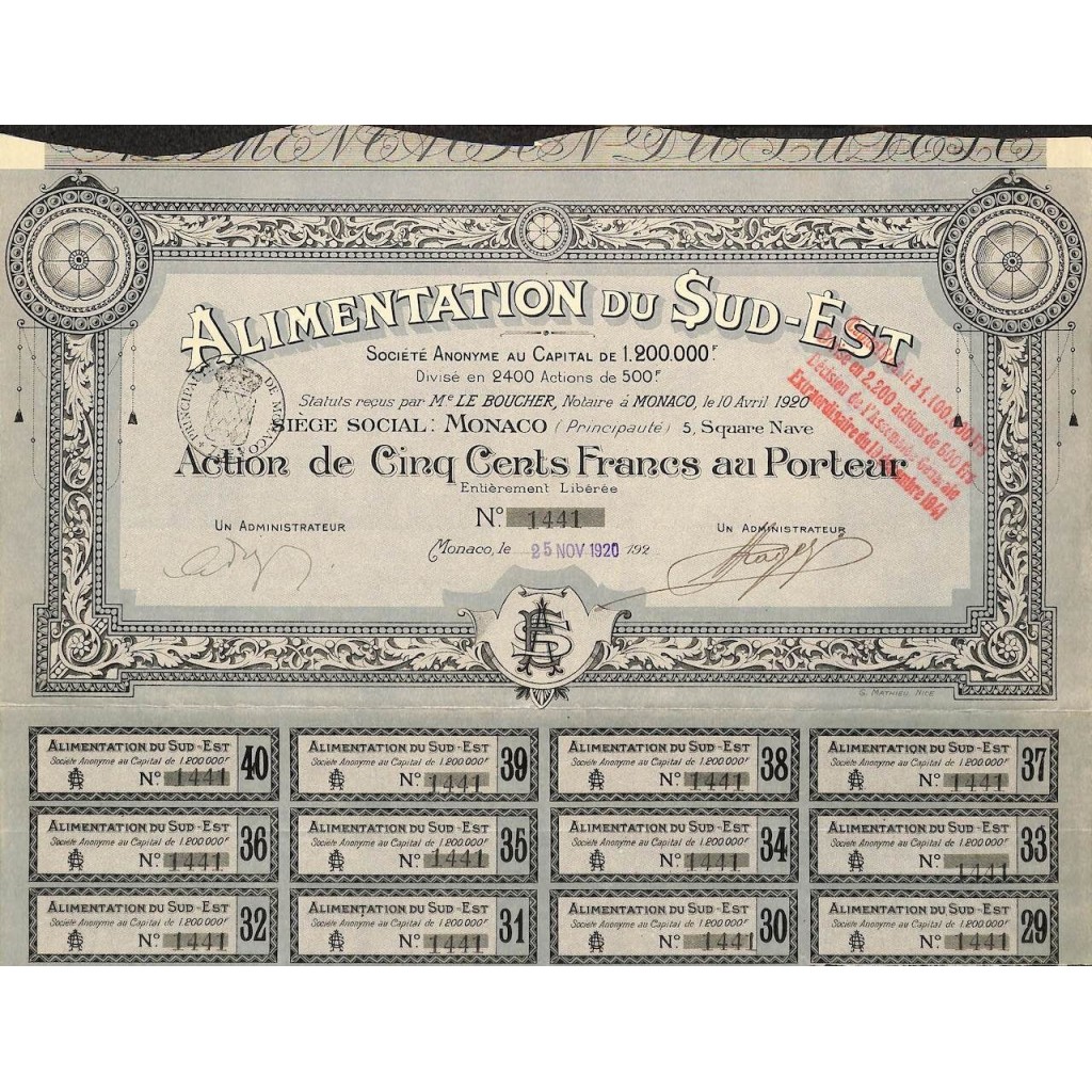 1920 - ALIMENTATION DU SUD-EST