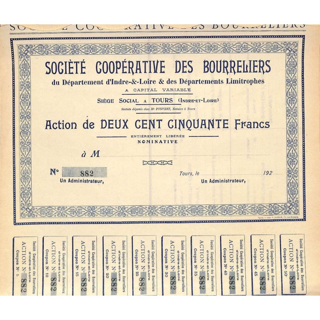 1920 - COOPERATIVE DES BOURRELIERS SOC.