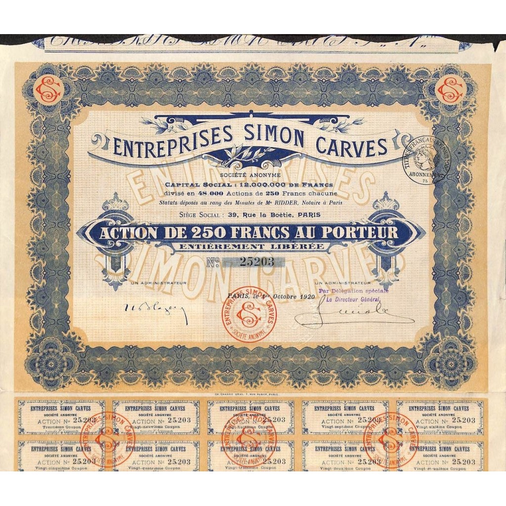 1920 - ENTREPRISES SIMON CARVES