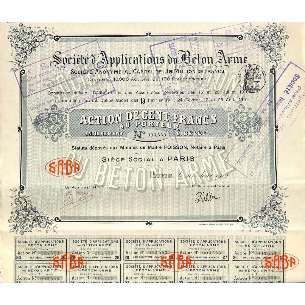 1912 - APPLICATIONS DU BETON ARMÉ SOC. D'