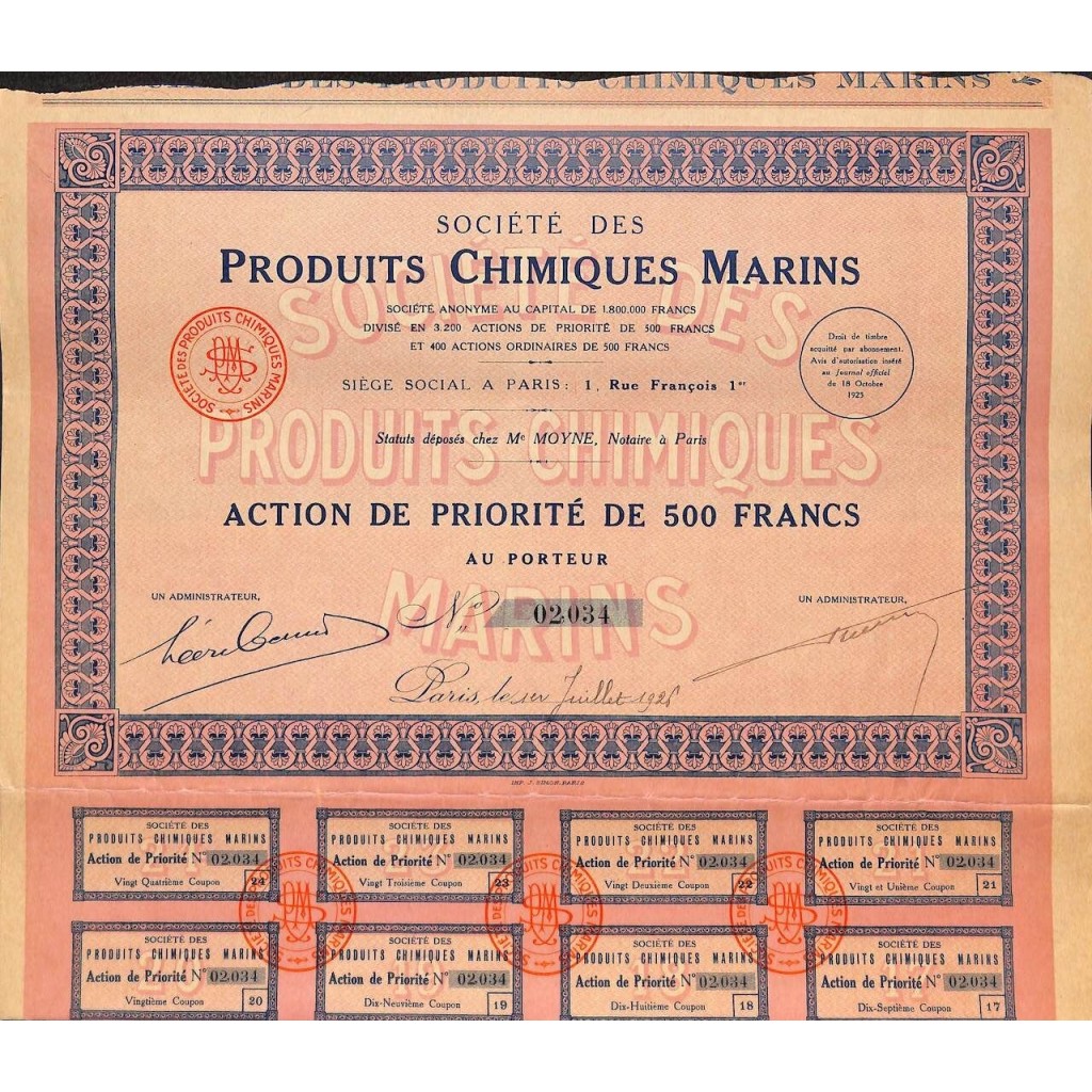 1926 - PRODUITS CHIMIQUES MARINS SOC. DES
