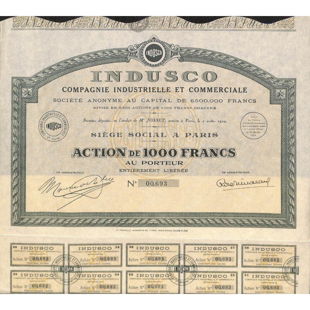 1930 - INDUSCO COMP. INDUSTRIELLE ET COMMERCIALE