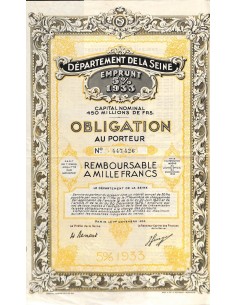 1933 - DEPARTEMENT DE LA SEINE - EMPRUNT 5%