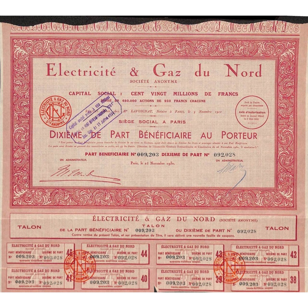 1930 - ELECTRICITÉ ET GAZ DU NORD