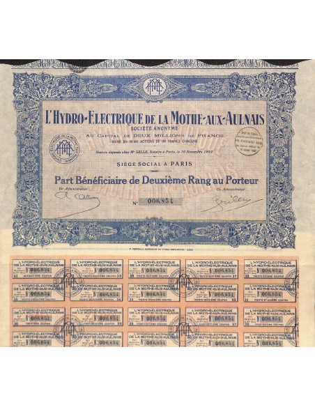 1930 - L'HYDRO-ELECTRIQUE DE LA MOTHE-AUX-AULNAIS