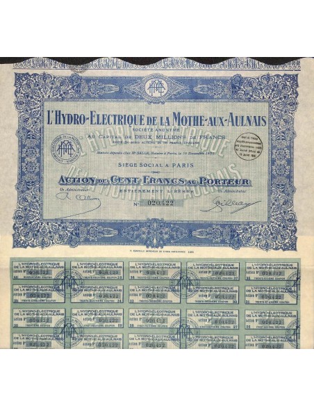 1928 - L'HYDRO-ELECTRIQUE DE LA MOTHE-AUX-AULNAIS