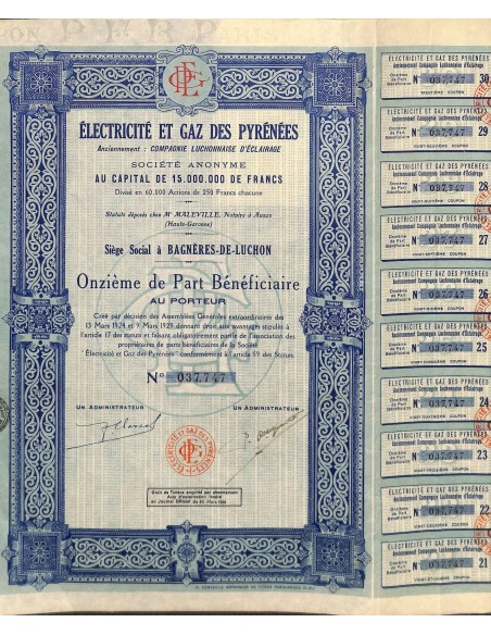 1931 - ELECTRICITÉ ET GAZ DES PYRENÉES