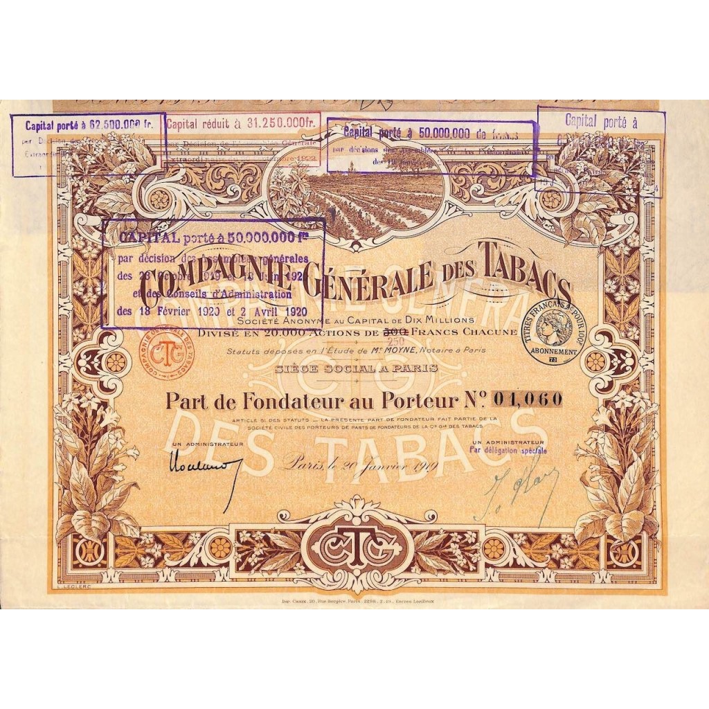1919 - COMPAGNIE GENERALE DES TABACS