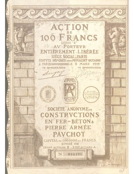 1928 - CONSTRUCTIONS EN FER BETON ET PIERRE ARMÉE PAUCHOT