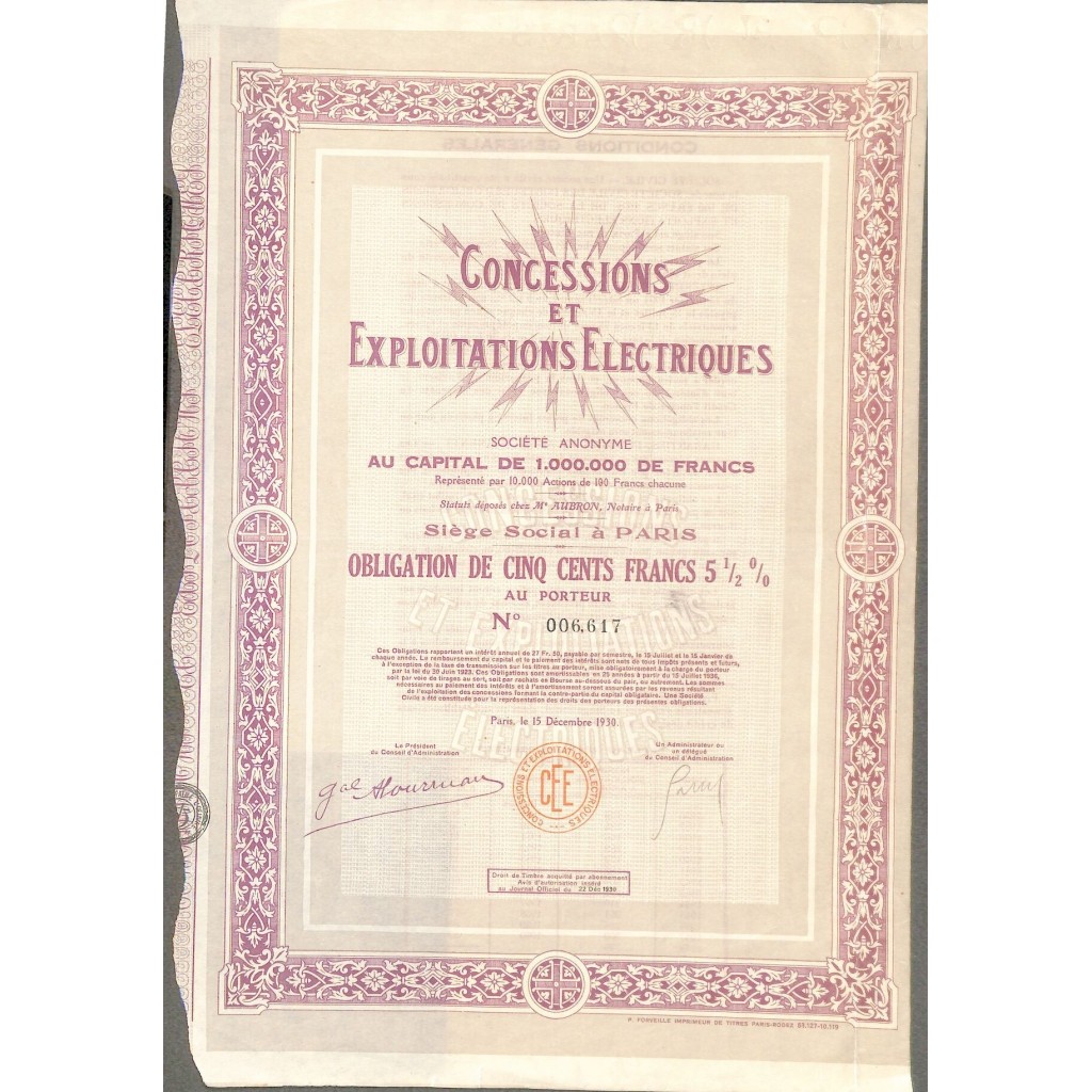 1930 - CONCESSIONS ET EXPLOITATIONS ELECTRIQUES