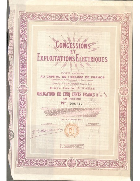 1930 - CONCESSIONS ET EXPLOITATIONS ELECTRIQUES