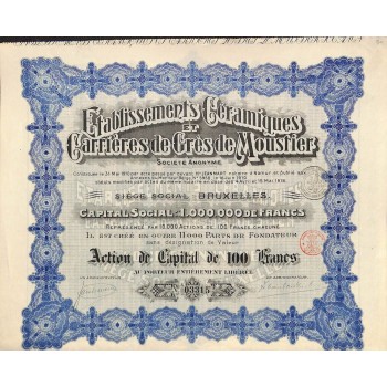 1918 - ETABLISSEMENTS CERAMIQUES ET CARRIERES DE GRES DE MOUSTIER