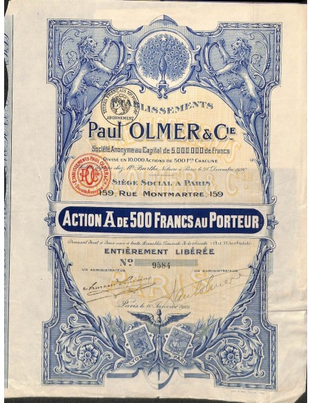 1921 - PAUL OLMER ET C. IE ETABLISSEMENTS