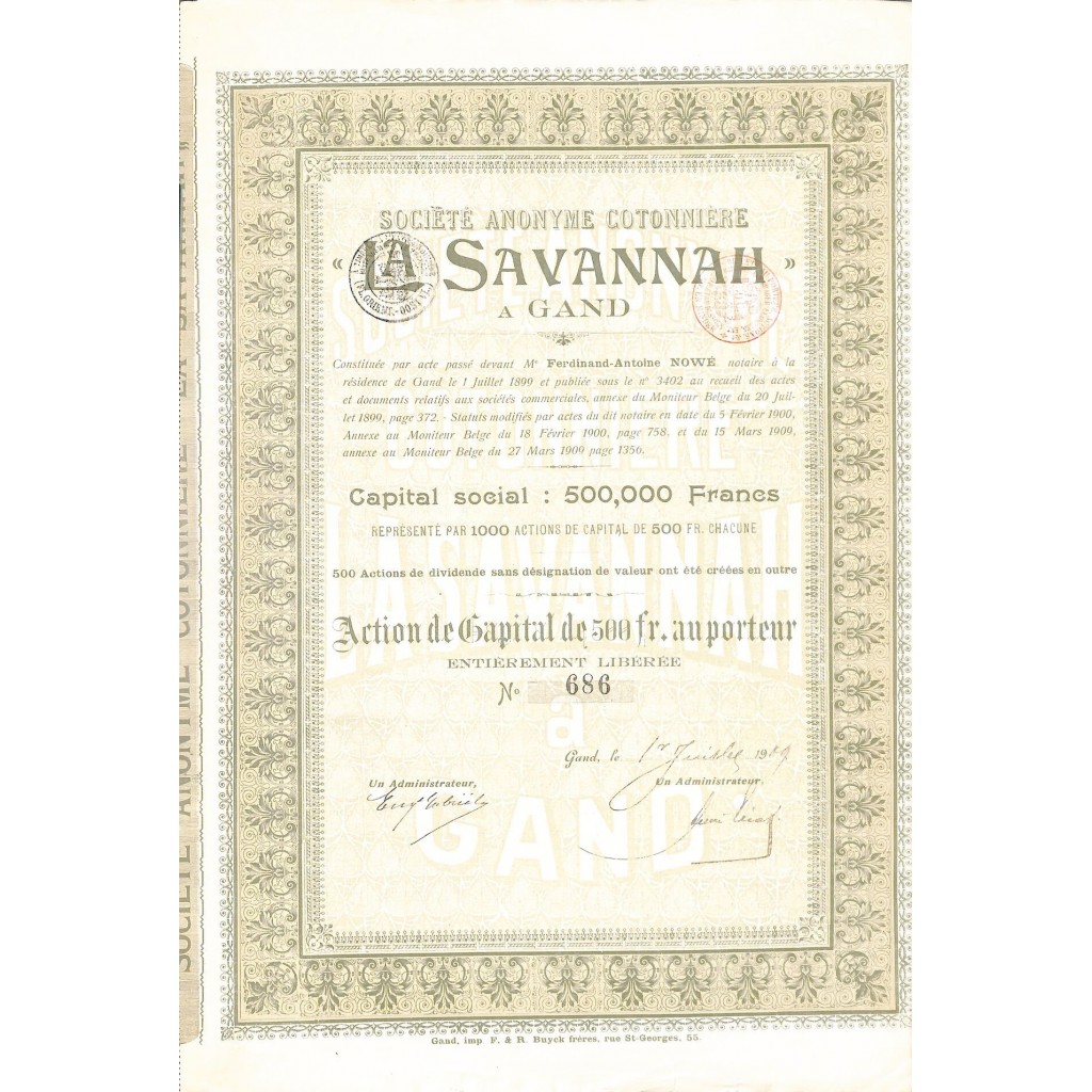 1909 - LA SAVANNAH A GAND SOC. ANON. COTONNIERE