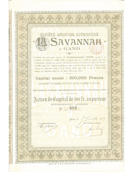 1909 - LA SAVANNAH A GAND SOC. ANON. COTONNIERE