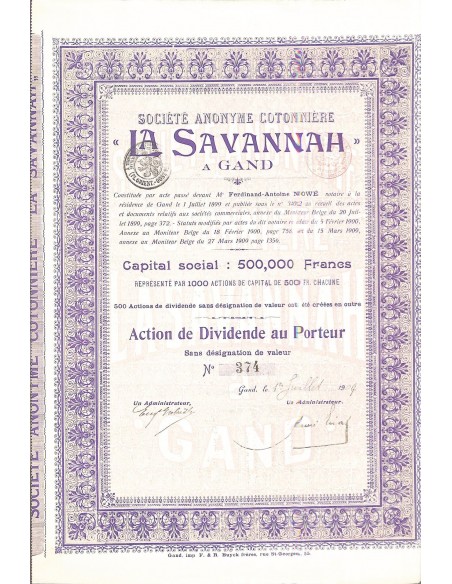 1909 - LA SAVANNAH A GAND SOC. ANON. COTONNIERE