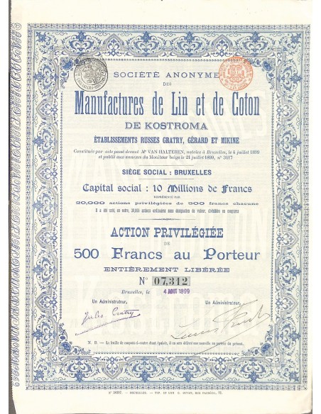 1899 - MANUFACTURES DE LIN ET DE COTON DE KOSTROMA