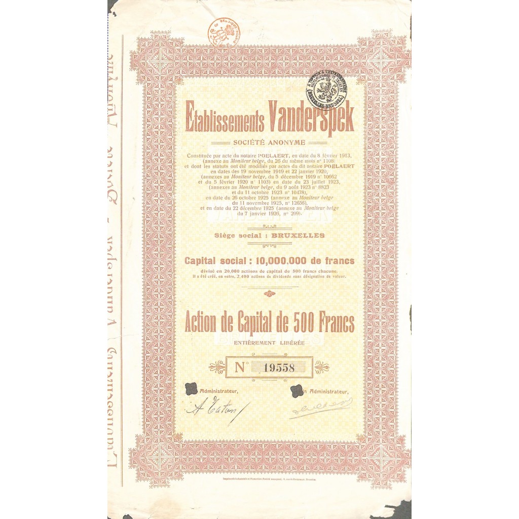 1925 - VANDERSPEK ETABLISSEMENTS