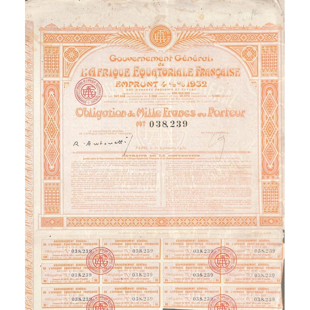1932 - GOUVERNEMENT GEN. DE L'AFRIQUE...