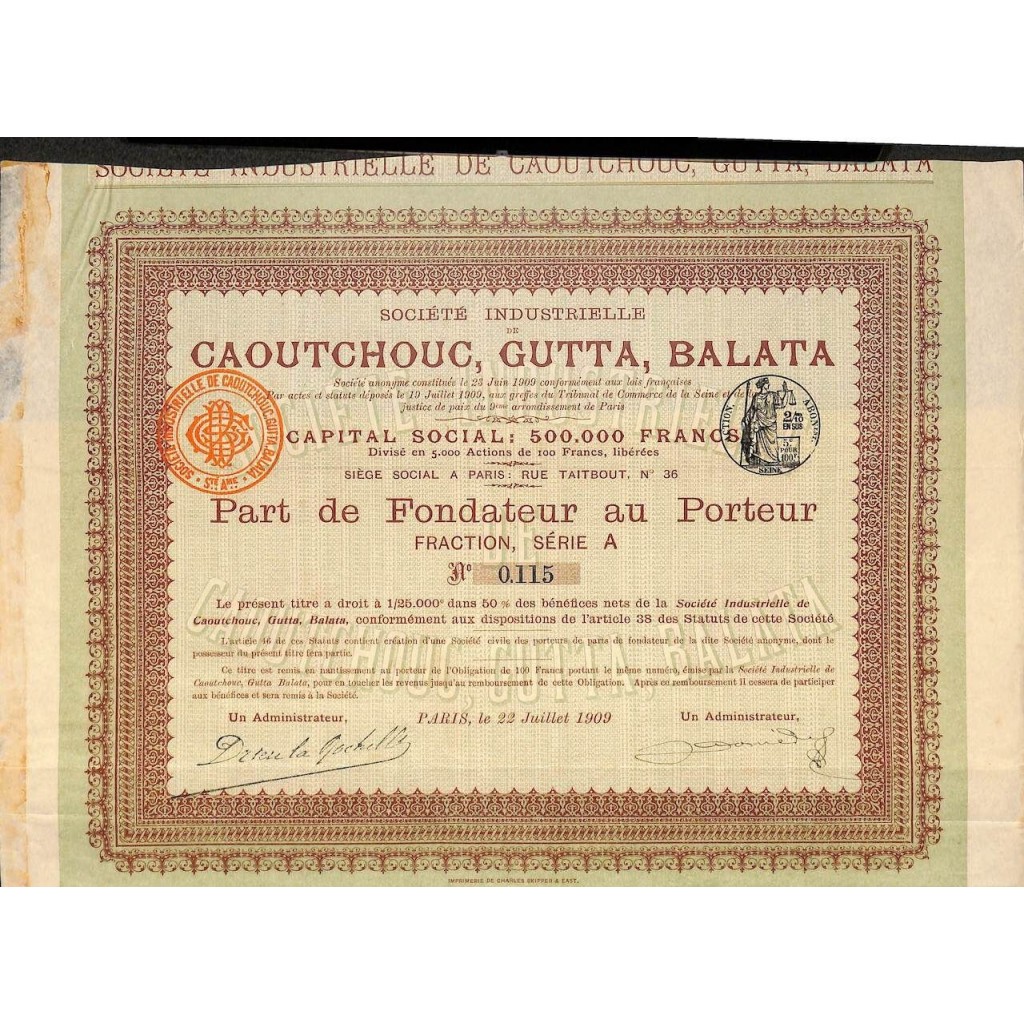 1909 - CAOUTCHOUC, GUTTA, BALATA SOC....